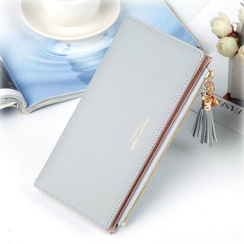 Women PU Leather Zipper Wallet Purse Long Card Holder Bag Phone Handbag Fine Suture Dazzling Tassel Decoration: 7