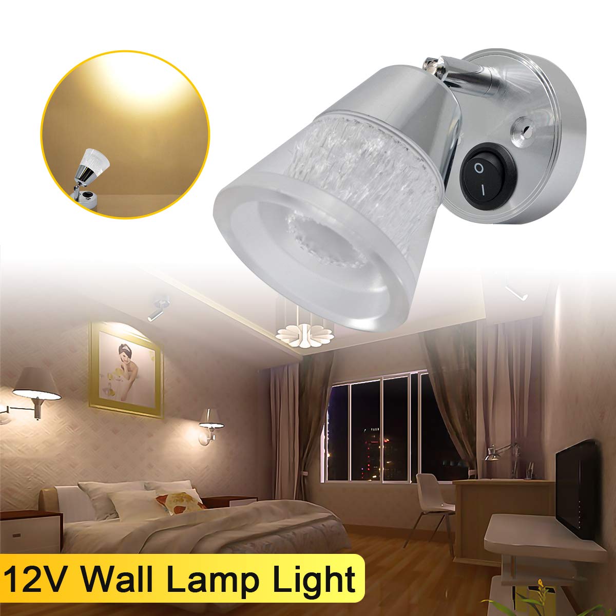 12V Reading Light Caravan Bedside Spot Lamp 3500K Warm Camper Interior Wall Night Light Adjustable For RV Motor Home Truck Car