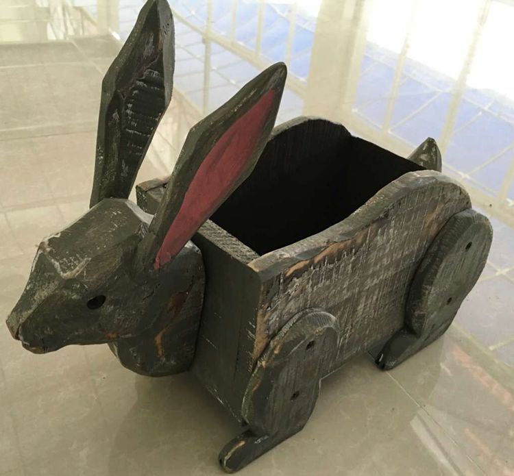 handmade unique animal shabby chic wooden planter boxes: gray rabbit