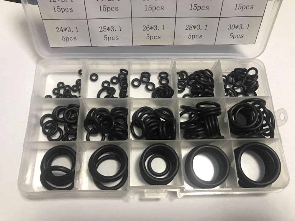 200 stuks rubberen nbr o-ring o-ring ring afdichtingen waterdicht assortiment verschillende maten met plastic doos kit set