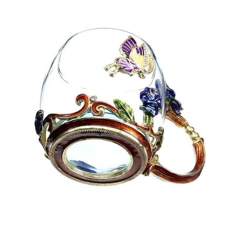 Skönhet och nyhet emalj kaffekopp mugg blomma te glas koppar för och kalla drycker te kopp sked set perfekt bröllop  b2