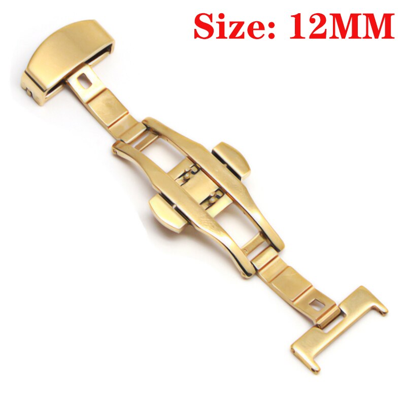 Schmetterling Einsatz Schnalle Automatische Doppel Klicken Edelstahl Spange Band Für Uhr Band 16mm18mm 20mm 22mm Armbinde Verschluss: Gold-12MM