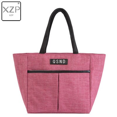 XZP Solid Color Waterproof Nylon Portable Zipper Lunch Bags Women Student Lunch Box Thermo Bag Office School Picnic Cooler Bag: Pink