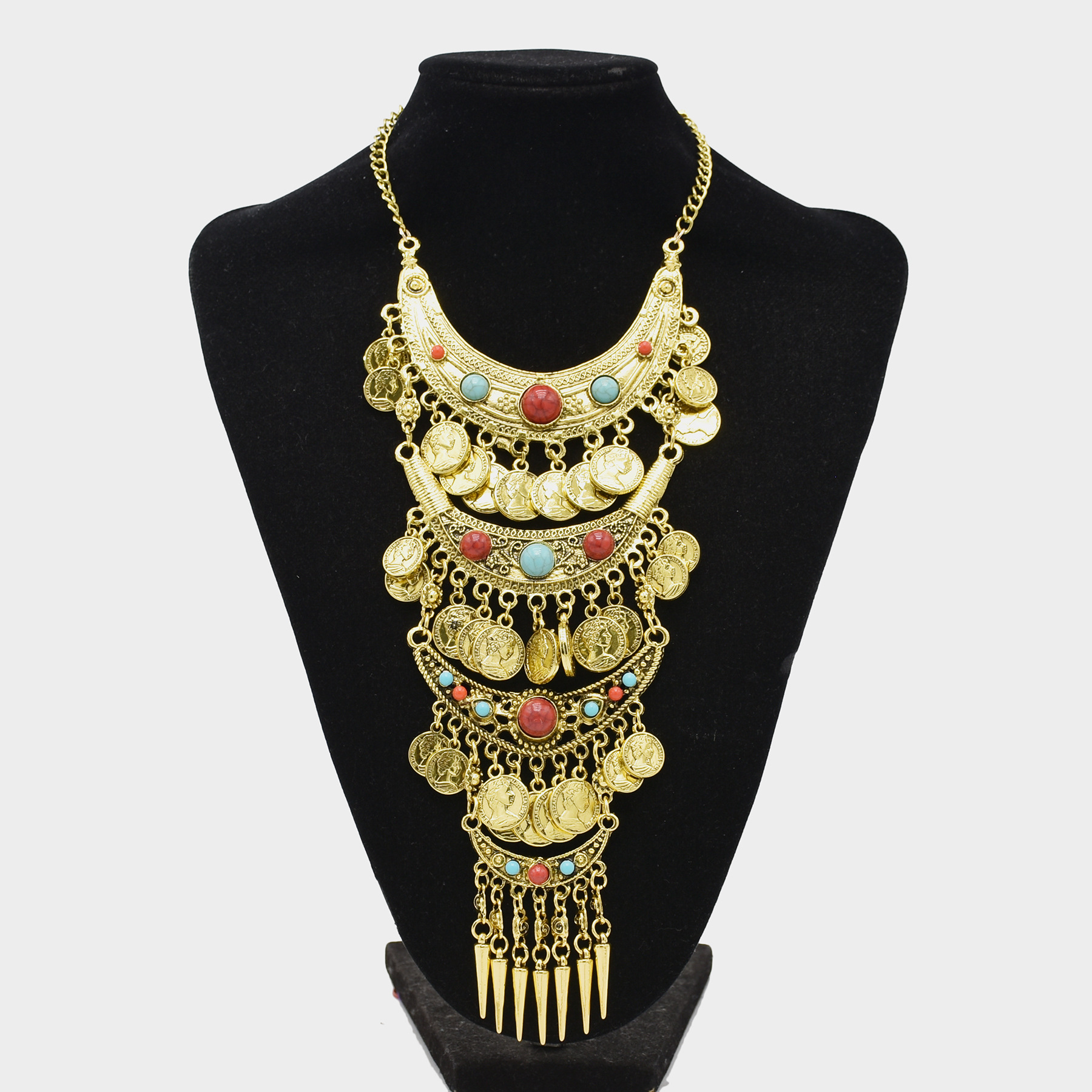Gypsy Boehmian Hippie Kraag Kettingen voor Vrouwen Grote Dikke Tibetaans Zilveren Metalen Ketting Festival Turkse Partij Sieraden Cadeau