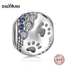 DALARAN DIY Bracelets Footprint Charms Sterling Silver 925 Beads Dazzling Blue Zircon Fit Necklace For Women Jewelry Making