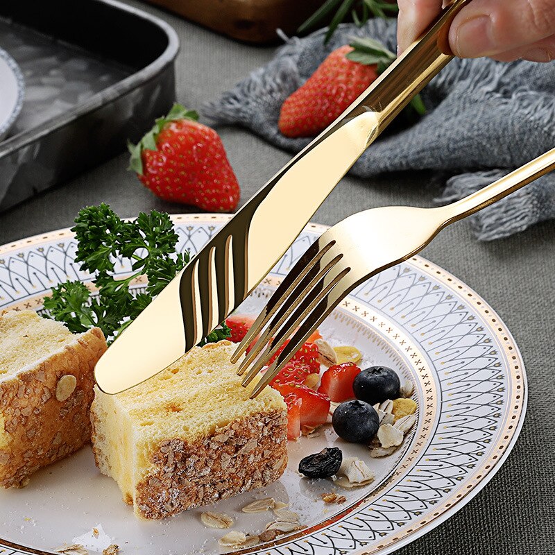 24Pcs Roestvrij Stalen Bestek Set Rose Gold Rainbow Zwart Bestek Set Keuken Mes Vork Lepel Servies Set Servies Set