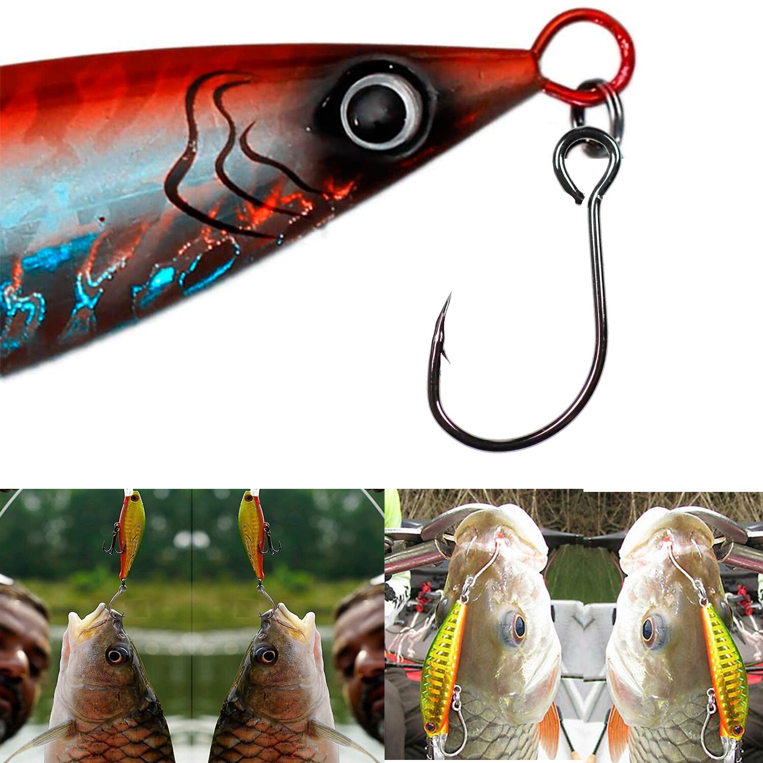 50 Stks/zak #8-#3/0 High Carbon Staal Inline Enkele Haak Grote Eye Vissen Vervanging Haak Vissen Lepel spinner Accessoires