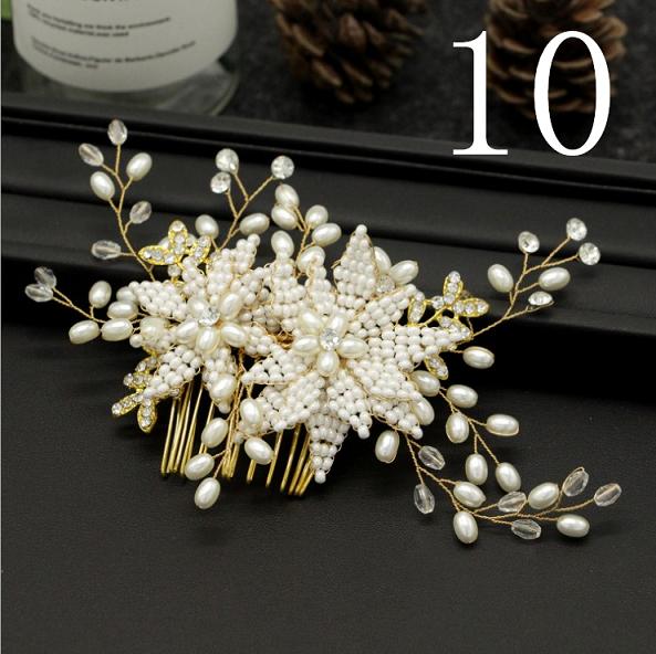 Women Bridal Ivory Red Flower Hair Comb Crystal Tiara Pearls Gorgeous Hair jewellry Wedding Party Decoration Accessories