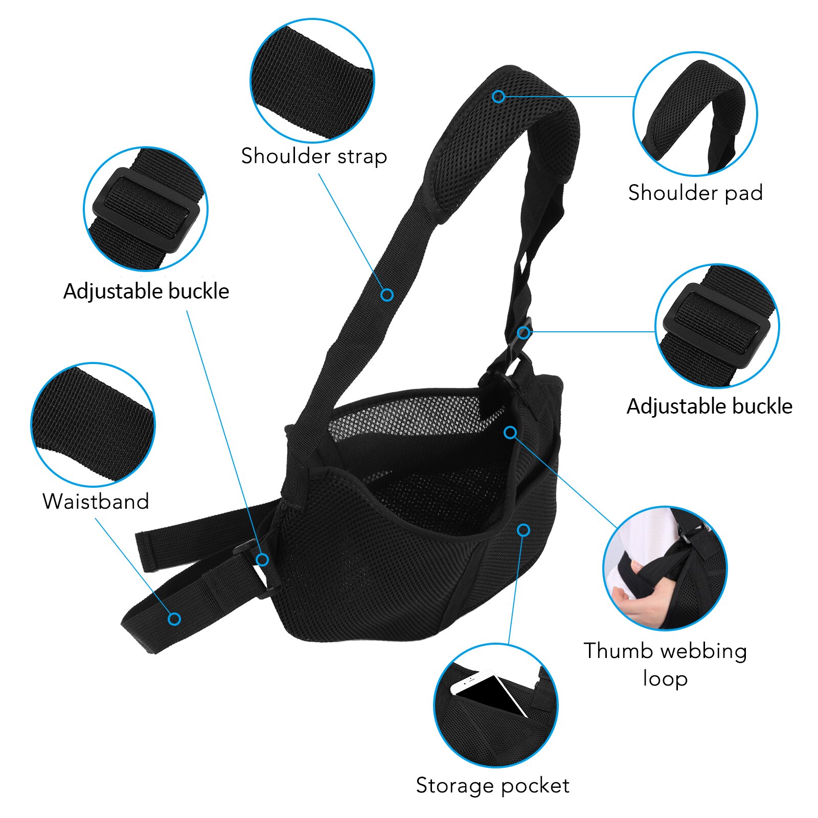 1Pc Adjustable Breathable Arm Sling with Waist Strap Lightweight Arm Wrist Fracture Support Strap Shoulder Injury Fixation Belt