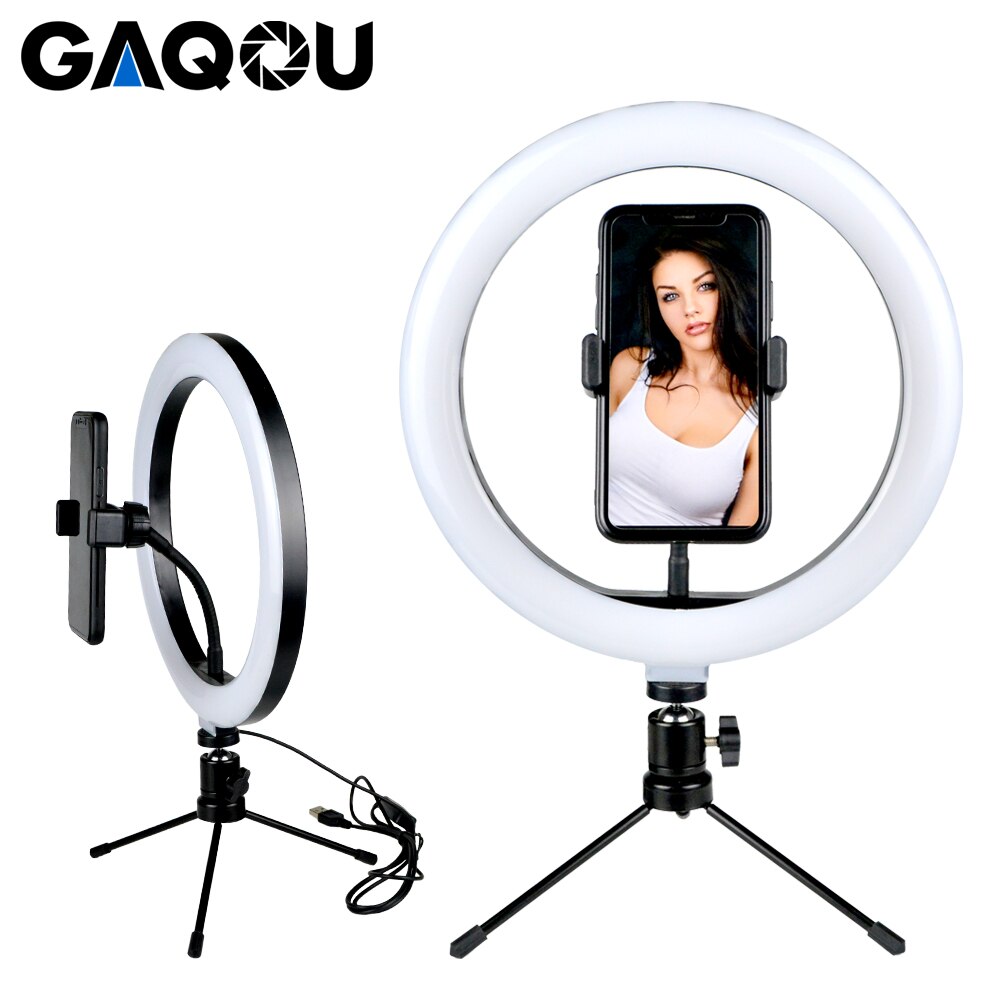 Photography LED Selfie Ring Light 16/26cm Stepless Lighting Dimmable Camera Phone Lamp Tripod Head For Makeup Video Live Studio