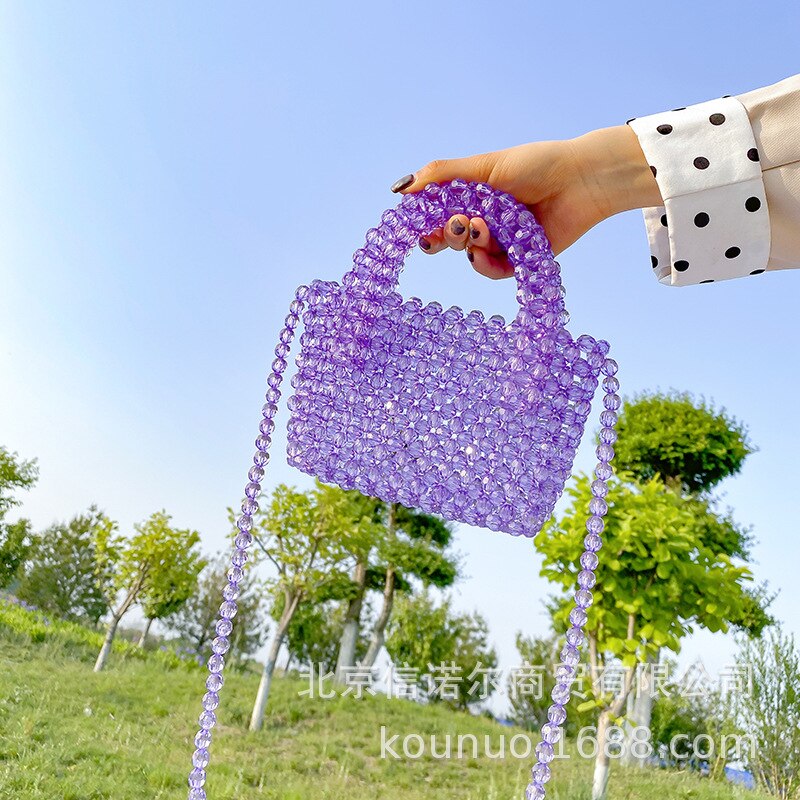 Transparent Crystal Glass Pearl Bags Women Handmade Handbag Bling Hollow Clear Top Handle Hand Bags Summer Beach Party Purse Bag: 5
