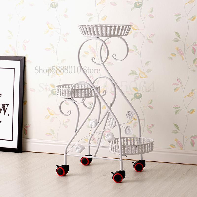 Multi-layered Wheeled Wrought Iron Mobile Flower Stand European-style Assembly Balcony Simple Corner Living Room Rack Garden: Sparks Fy 2