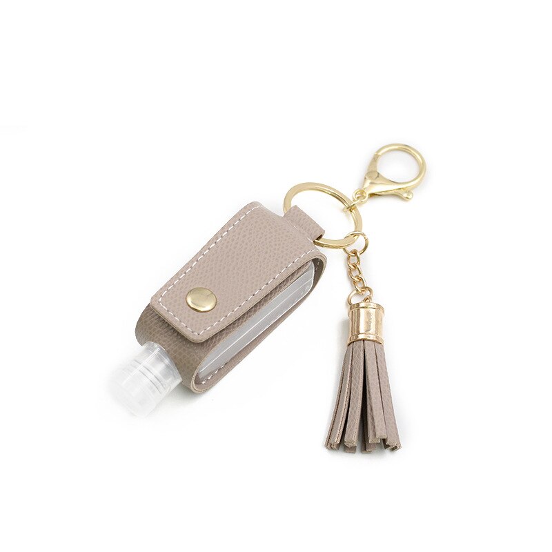 30ml Hand Sanitizer Holder Plastic Travel Bottle Refillable Container Reusable Bottle with Tassel Leather Keychain Carrier: apricot