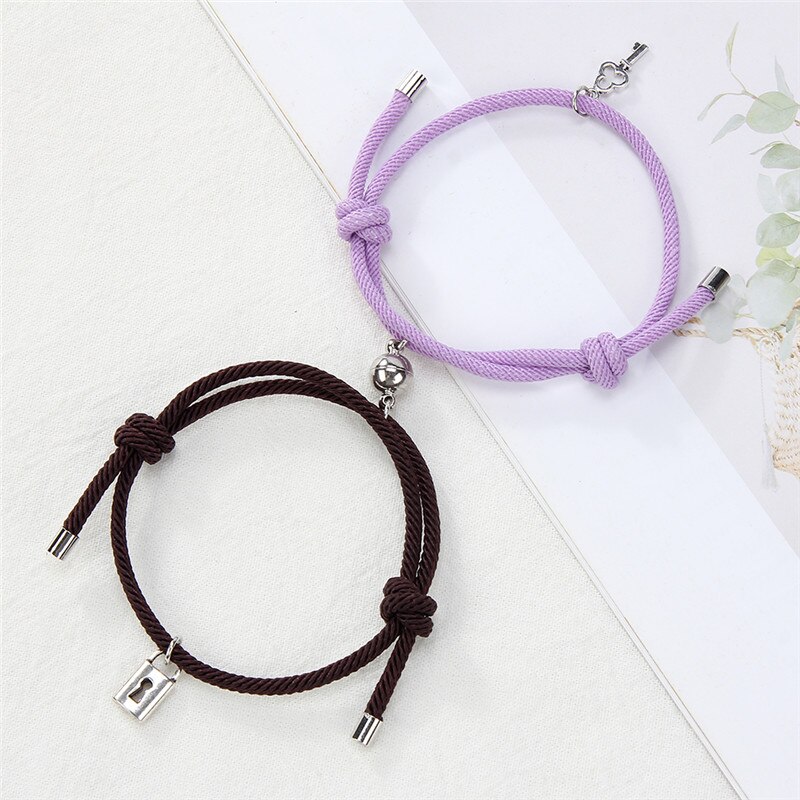 Mode Key Lock Metaallegering Paar Armband Magneet Attractie Beste Vriend Verstelbare Touw Armbanden Voor Vrouwen Mannen Sieraden: K