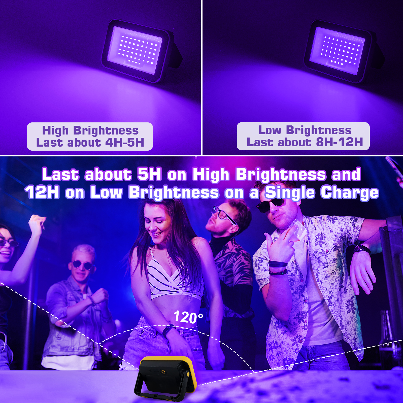 Luces LED UV negras, luz de trabajo, luz negra para escenario, luz ultravioleta con efecto de inundación para Halloween, Navidad, baile, DJ, Disco