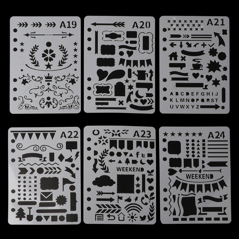 24Pcs Drawing Template Stencils Journal Notebook Diary Scrapbooking A5 DIY Stationery School Office Supplies