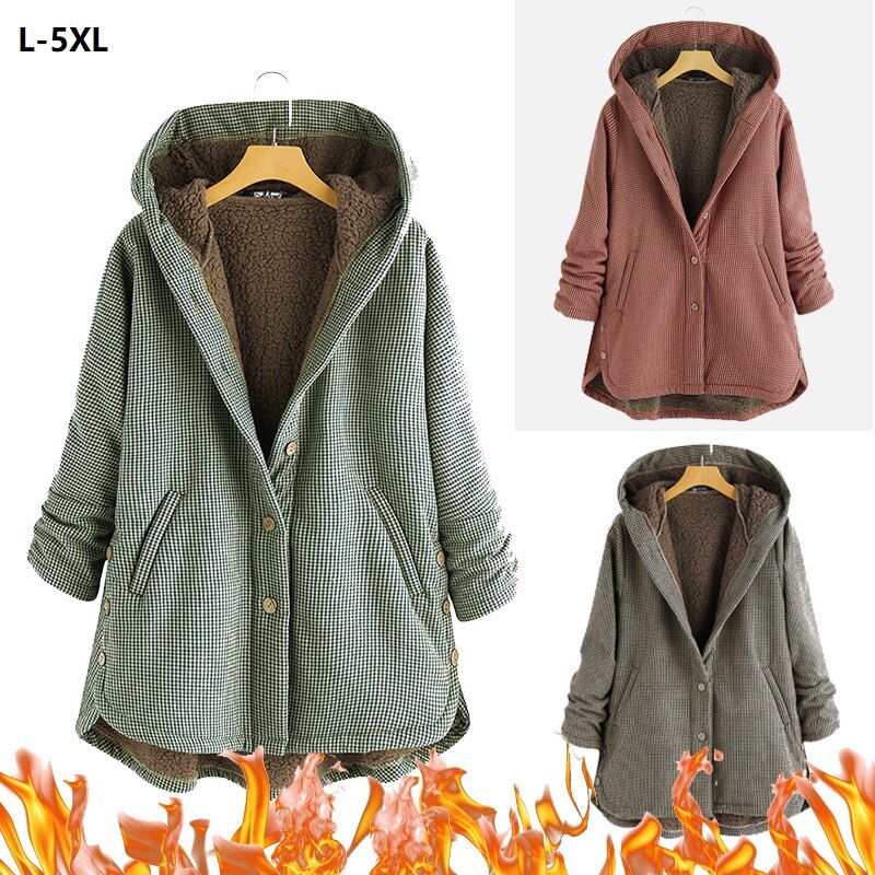 femmes hiver manteau treillis polaire maternité à capuche femme enceinte longue laine manteau avec poche femmes Outwear 3XL