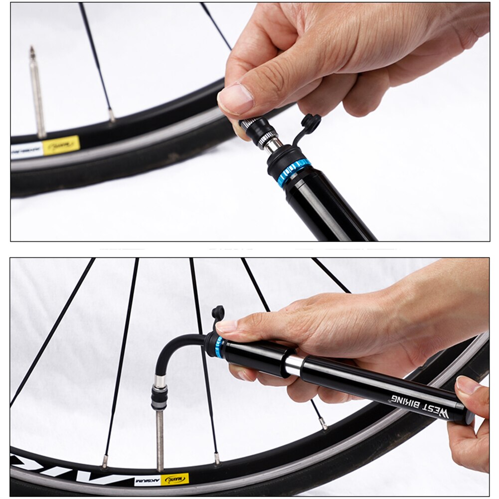 WEST BIKING Cycling Bike Bicycle Mini Pump Aluminum Alloy Portable Pressure Gauge Inflator Bike Tire Pump Presta Valve