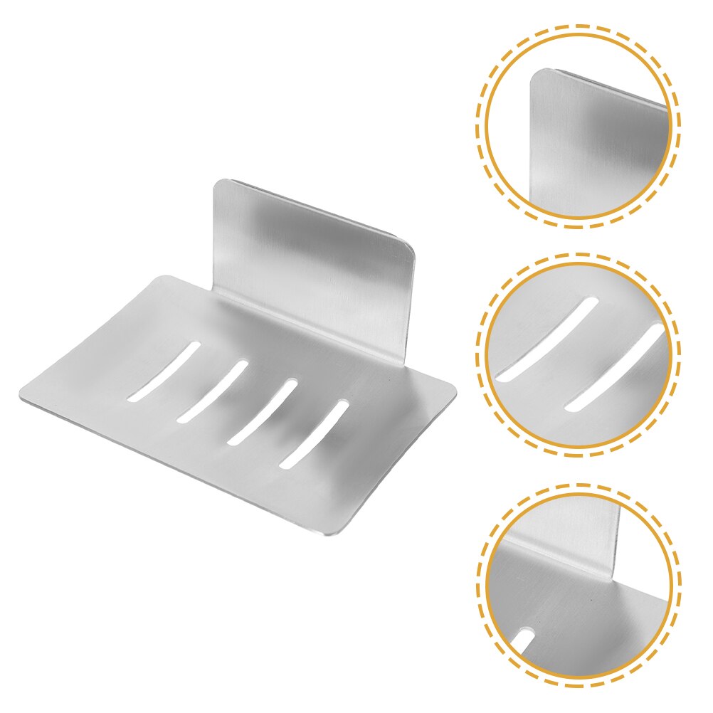 Stainless Steel Draining Soap Container Wall Mounted Adhesive Soap Dishes Tray: Default Title