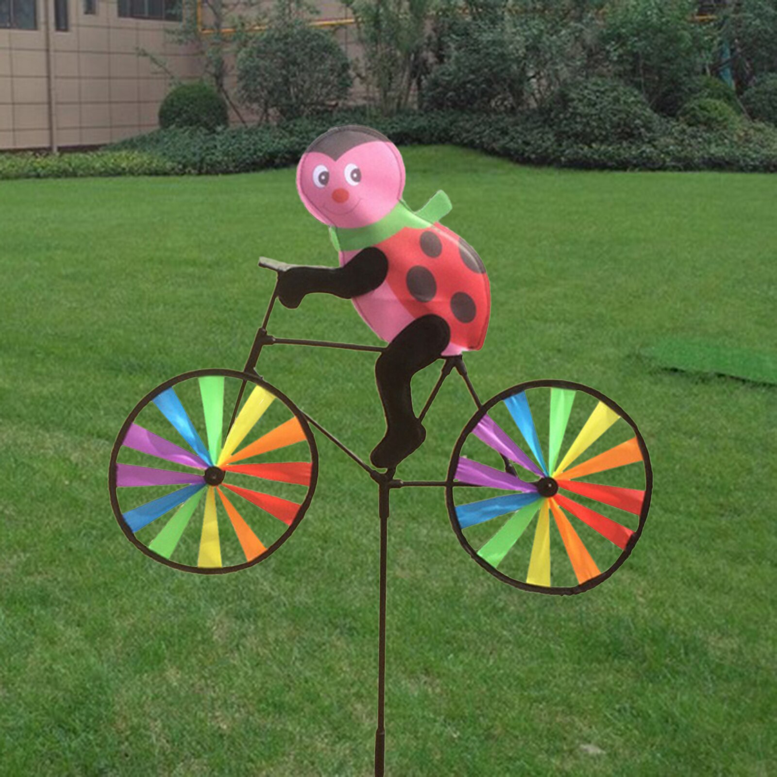Cute Ladybird Bike Windmill Whirligig Garden Lawn Yard Decor Wind Spinner