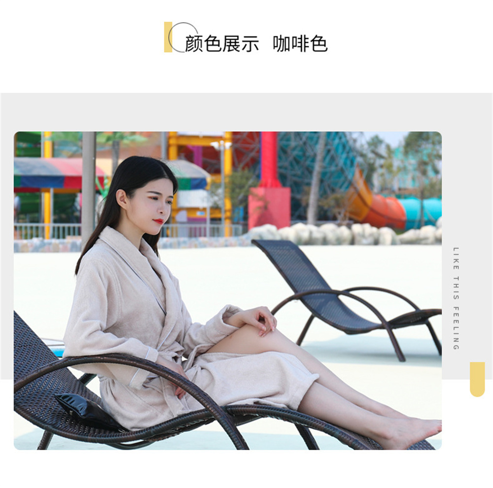 100% Cotton Couples Thick Absorbent Terry Bath Robe Kimono Men Towel Bathrobe Sleepwear Women Hotel Gown Robes: M / Brown