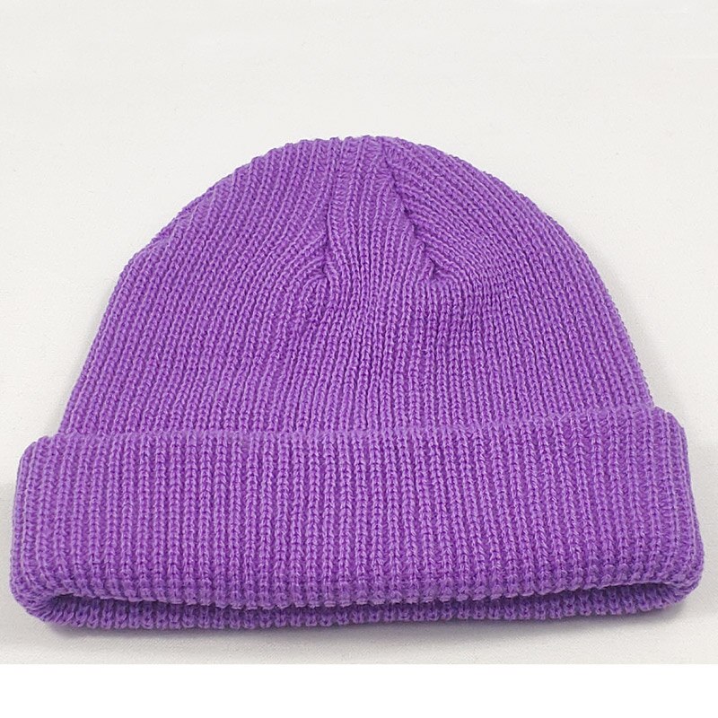 Lyhyt yksinkertainen hihansuut hattu pipot naiset miehet talvi neule pääkallo lippalakki hip hop katuvaatteet neonkeltainen neonoranssi kirkkaan vihreä: Lt. violetti