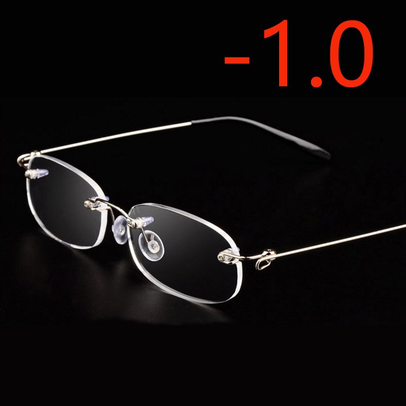 Kantfri metalramme nærsynede briller ultralette kortsigtede nærsynethed briller kvinder mænd  -1.0 -1.5 -2 -2.5 -3 -3.5 -4.0: Moypia 100