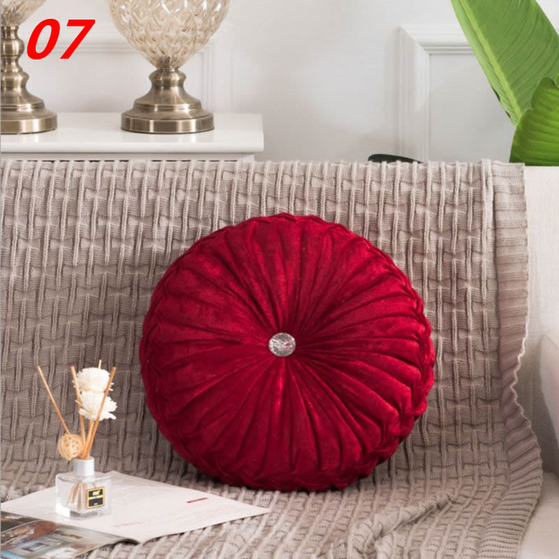 European Style Throw Pillow Luxury Velvet Cushion Pleated Fabric Handmade Round Wheel Pumpkin Seat Cushions: 07
