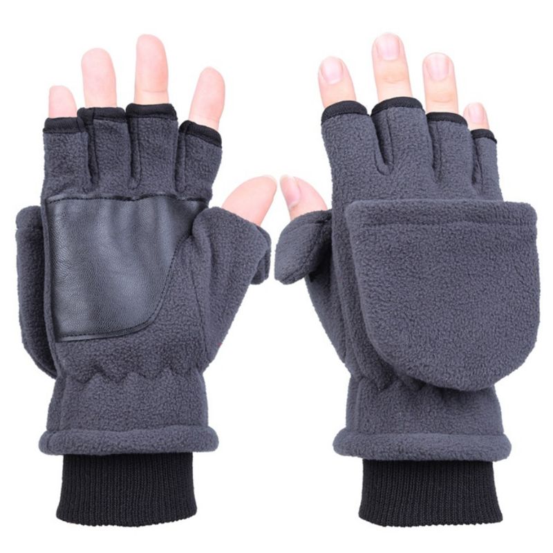 Gants demi-doigts en polaire | Hiver pour hommes et femmes, Double couche épaisse écran tactile, mitaines convertibles sans doigts