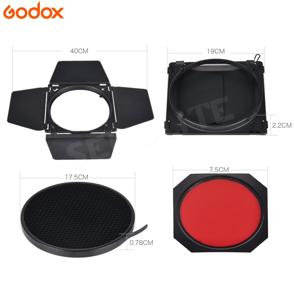 Godox – porte de grange BD-04 + grille en nid d'abeille + filtre 4 couleurs pour réflecteur Standard Bowen, accessoires de Flash pour Studio de photographie