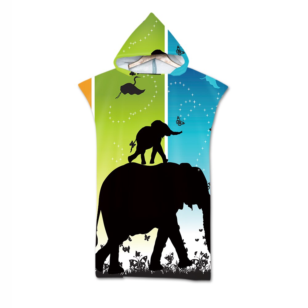 Microfiber Changing Robe Bath Towel Outdoor Hooded Wetsuit Print Elephant Beach Towel Poncho Bathrobe Cloak For Adult Swimming: 17