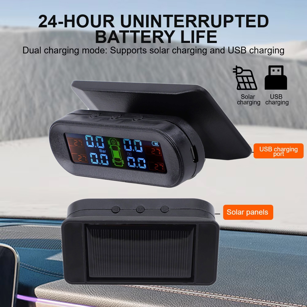 Tire Pressure Monitoring System Solar TPMS Sensors Temperature Warning Car TMPS 4 Wheel External Sensor Automobile Accessories