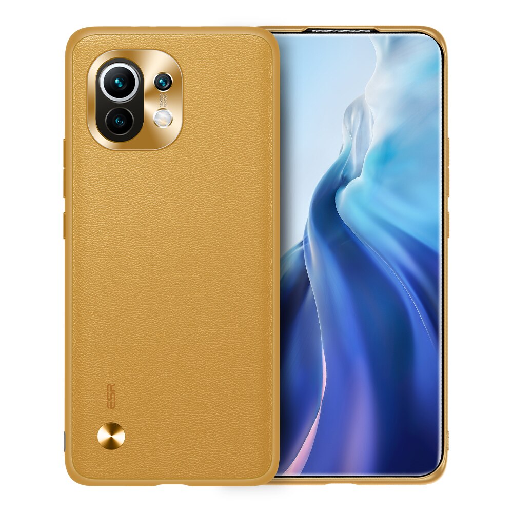 Esr Leather Case Voor Xiaomi 11 Back Cover Voor Mi 11 Luxe Telefoon Case Voor Xiaomi 11 Volledige Cover Siliconen bumper Case Shockproof: Yellow