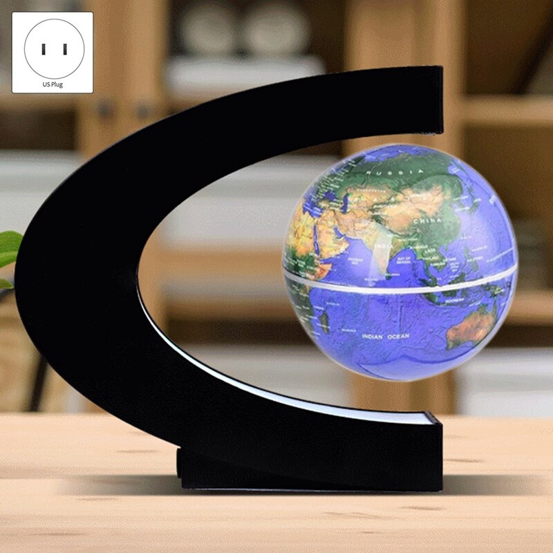 Globe magnétique flottant, carte du monde, en lévitation, cadre en C, LED, anglais, bleu, pour enfants, prise américaine