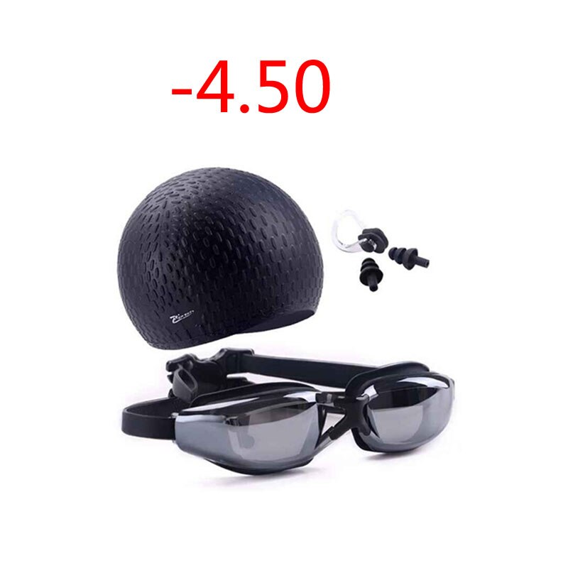 Czepek mężczyźni kobiety okulary korekcyjne krótkowzroczność silikon natacion wodoodporny kapelusz piscina nurkowanie komplet zatyczek do uszu okulary do nurkowania: Myopia Black -4.5