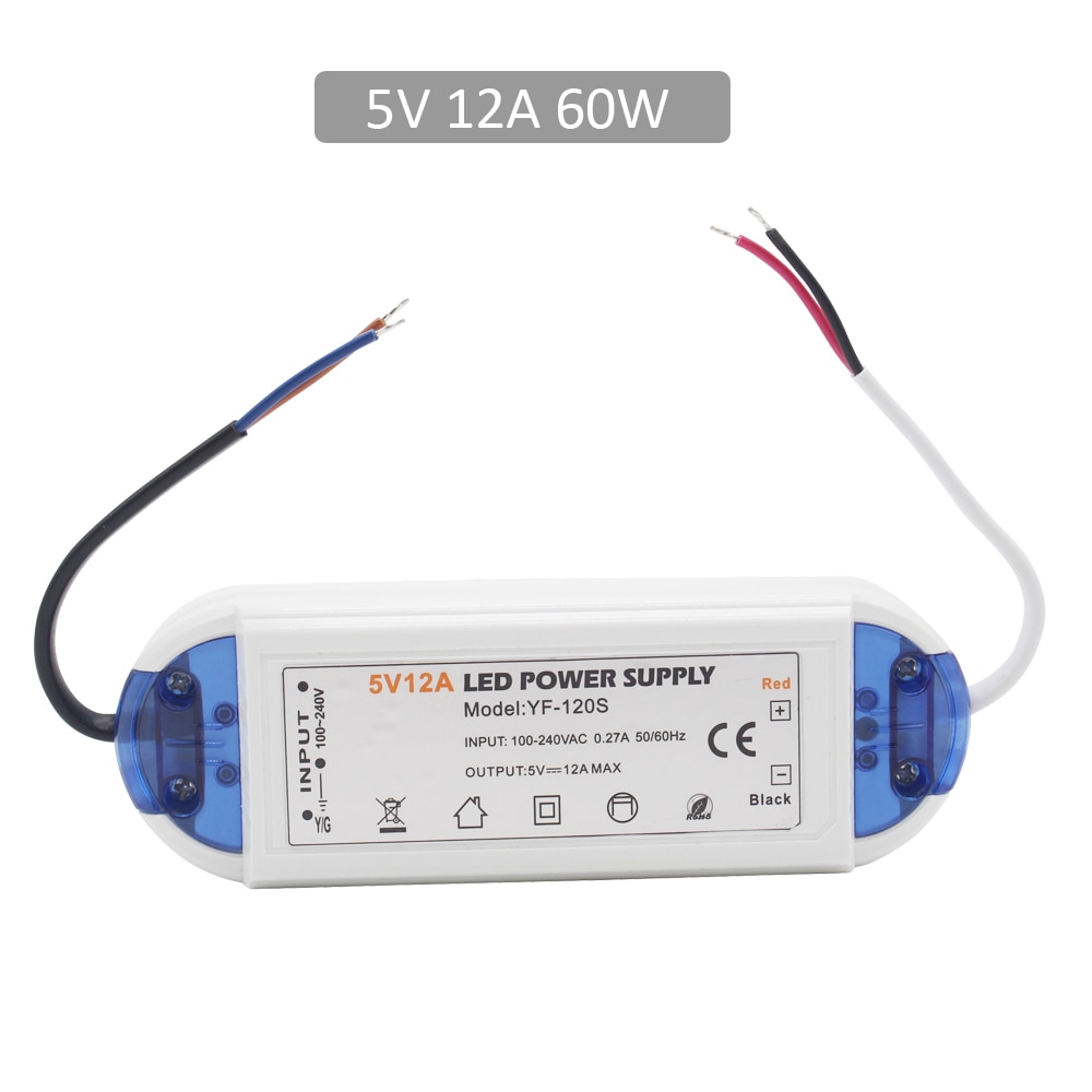 LED Power Supply 12V 5V 60W 72W 100W 110V 220V AC to DC12v 5 volt LED Strip Power Supply LED Driver 100W Lighting Transformer: 5V 60W