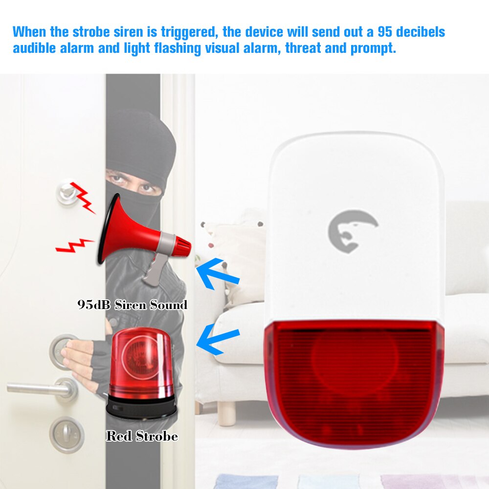 Etiger Wireless 433MHz Strobe Siren Sound Alarm Strobe Flashing Light Sound Siren for Home Security Protect Alarm System 95dB