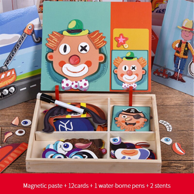 Wooden Magnetic Puzzle Character/baby Dressing/transportation/circus Dressing Boxed Educational Toy Puzzles: Five senses