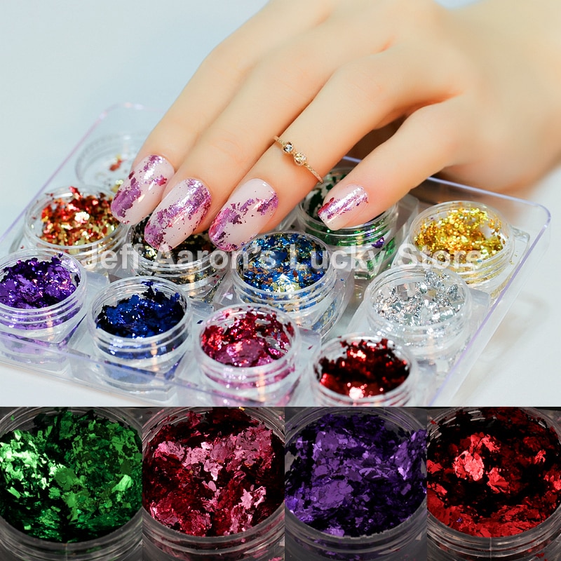 Glitter nagelfolie goud zilver decal pailletten platina papier metaal manicure nagelkunst decoratie benodigdheden gereedschap 10 kleuren beschikbaar