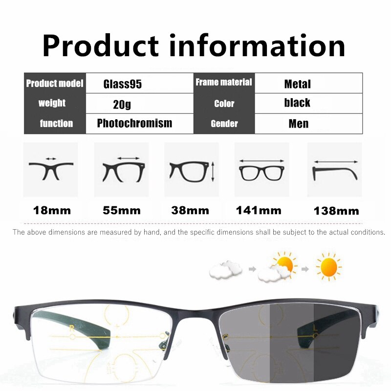 Finished Multifocal Reading Glasses Men Progressive Photochromic Presbyopia Glasses Black TR 90 Frame Metal Ultra Light Gafas