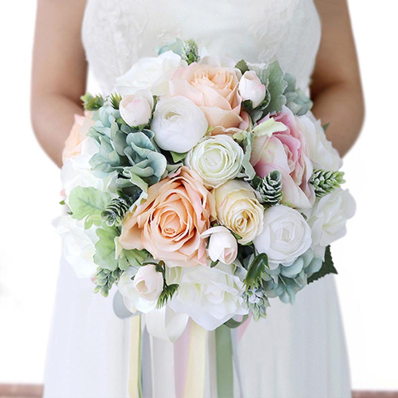 Champagne bryllup buket med fjer brudebuket kunstig blomst til bruden bryllup brudgom blomst strand bryllup blomster