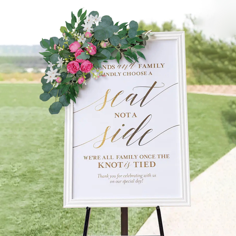 1 unidad de flores artificiales para arco de boda, guirnalda de eucalipto de rosa roja bohemia, cortinas, decoración del hogar, decoraciones de boda, letrero de bienvenida