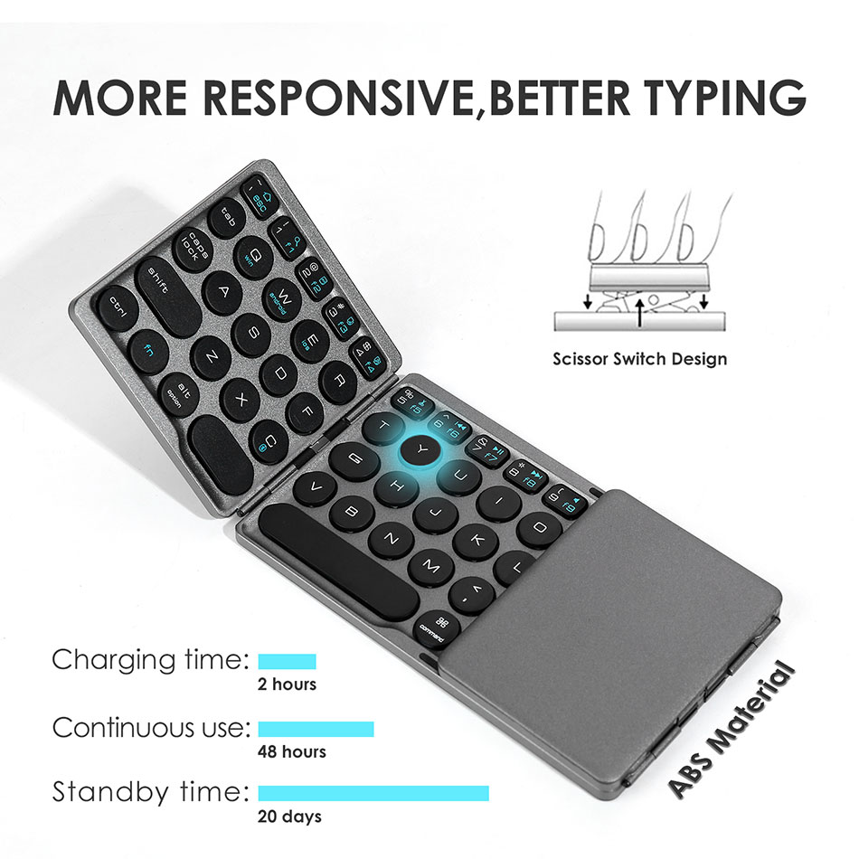 Et mini taitettava näppäimistö ohjauslevyllä tietokoneelle mac kannettava tietokone tabletti android puhelin bluetooth taitettava langaton näppäimistö kosketuslevyllä