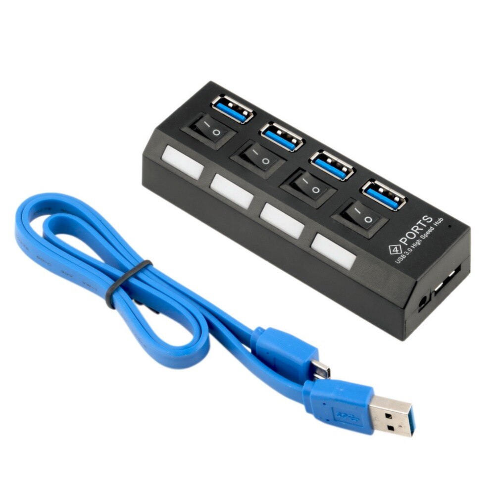 USB 3.0 Hub 4 Ports Super Speed 5Gbps 4-port USB 3.0 Hub With on/off Switch For Windows Mac OS Linux PC Laptop Black