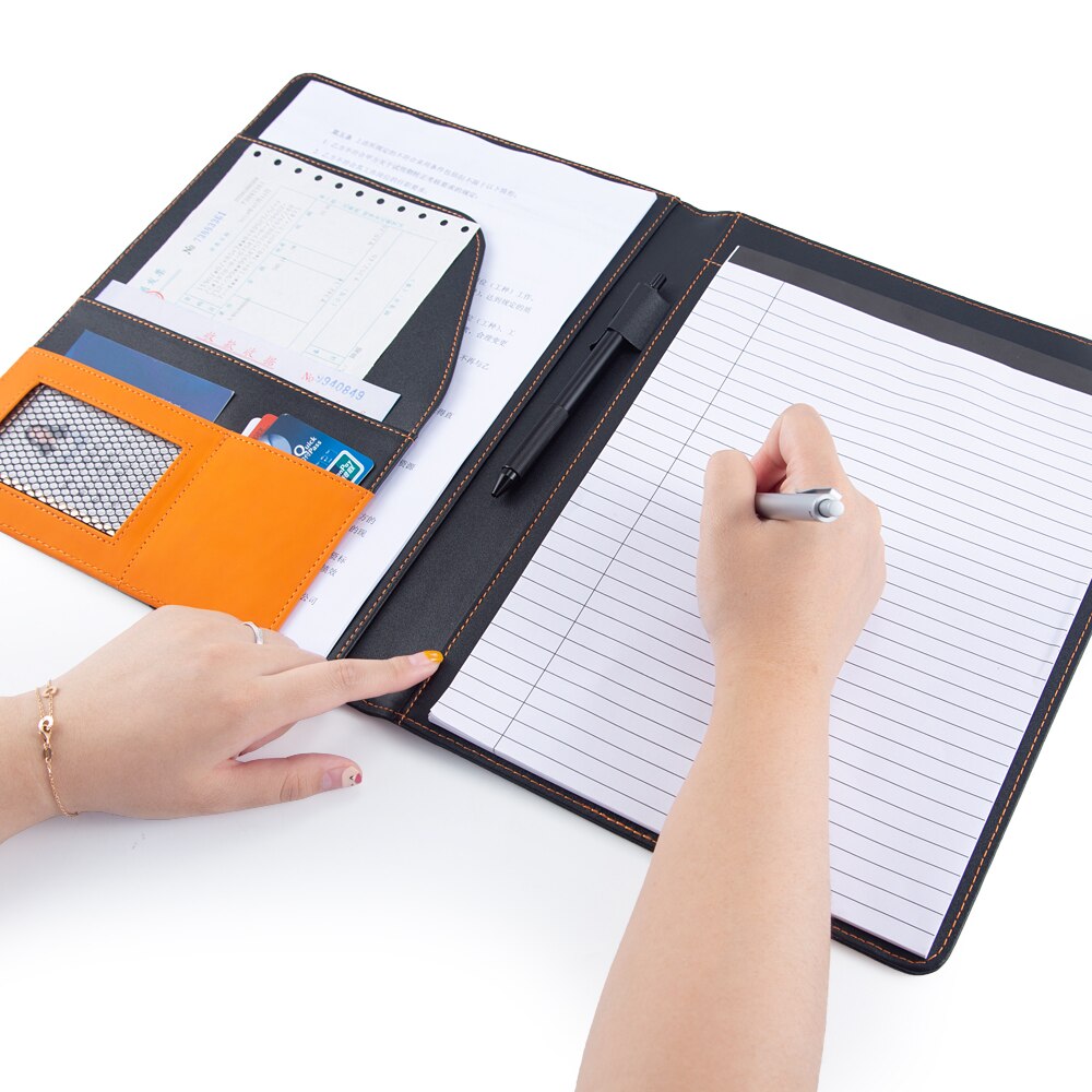 Classeur A4 en cuir, noir, gris, bicolore, pour conférence, bureau d'affaires