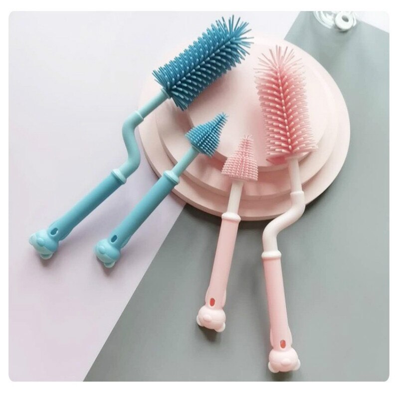 Spazzola multifunzionale del biberon del silicone del bambino dell&#39;orso sveglio del fumetto spazzola di biberon a manico lungo del bambino rotante di 360 gradi
