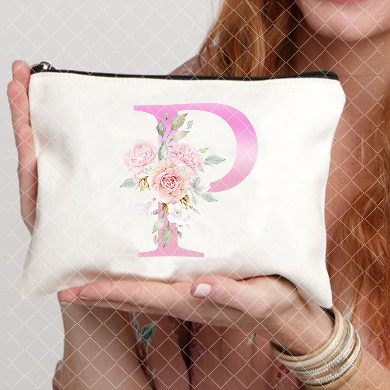 26 Pink Initials Women Cosmetic Bag Bride's Toilet Makeup Pouch Cosmetic Case Bridesmaid Bachelorette Party Lady Bags