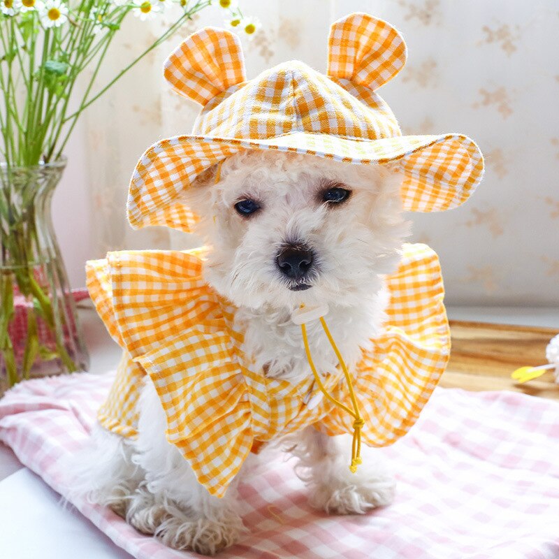 Dog Small Ear Hat Plaid Caps Shade Hat Pet Dog Cap Sun Protective Hat Summer Adjustable Cute Cap Pet Supplies