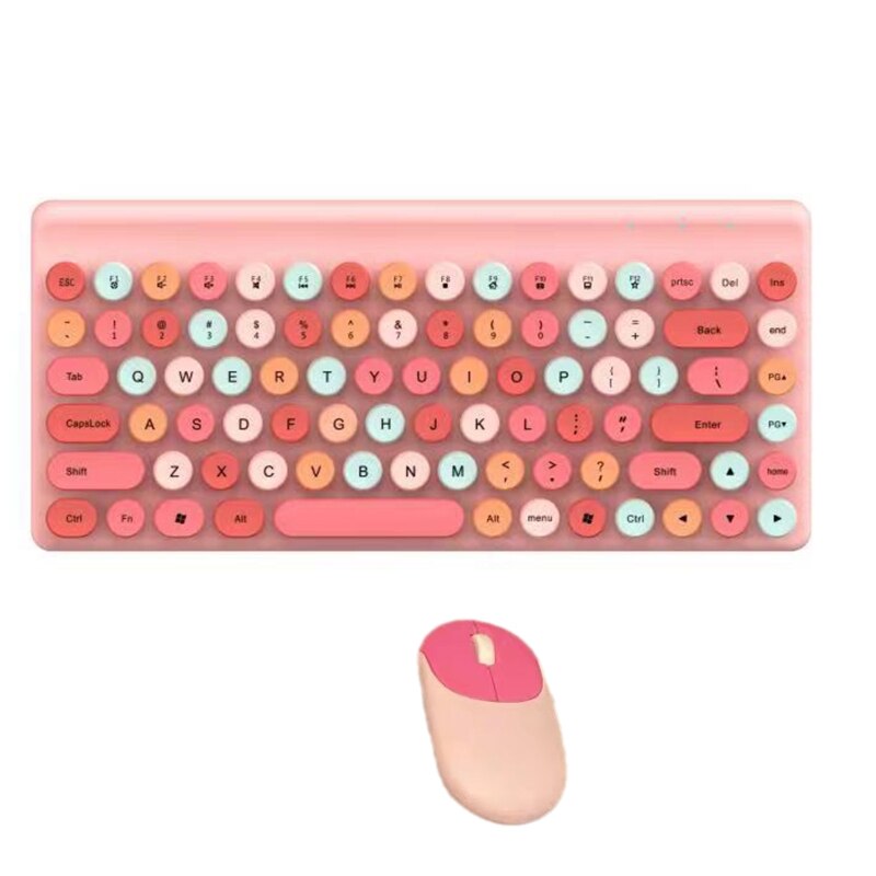 Wireless Keyboard Mouse Set Mini 86-Key Retro Round Keycaps Keyboard Ergonomic Compatible with PC Computer Laptop: pink