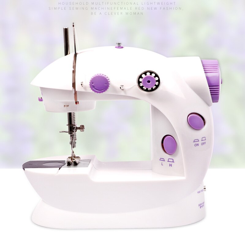 Mini Portable Sewing Machine 2-Speed Double Thread Electric Household Multifunction Sewing Machin with Light Cutter Foot Pedal